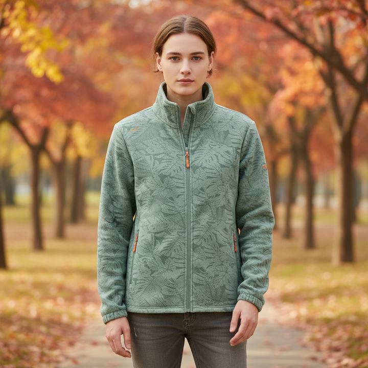 Women's windproof botanical print fleece jacket, Annette, for winter outerwear