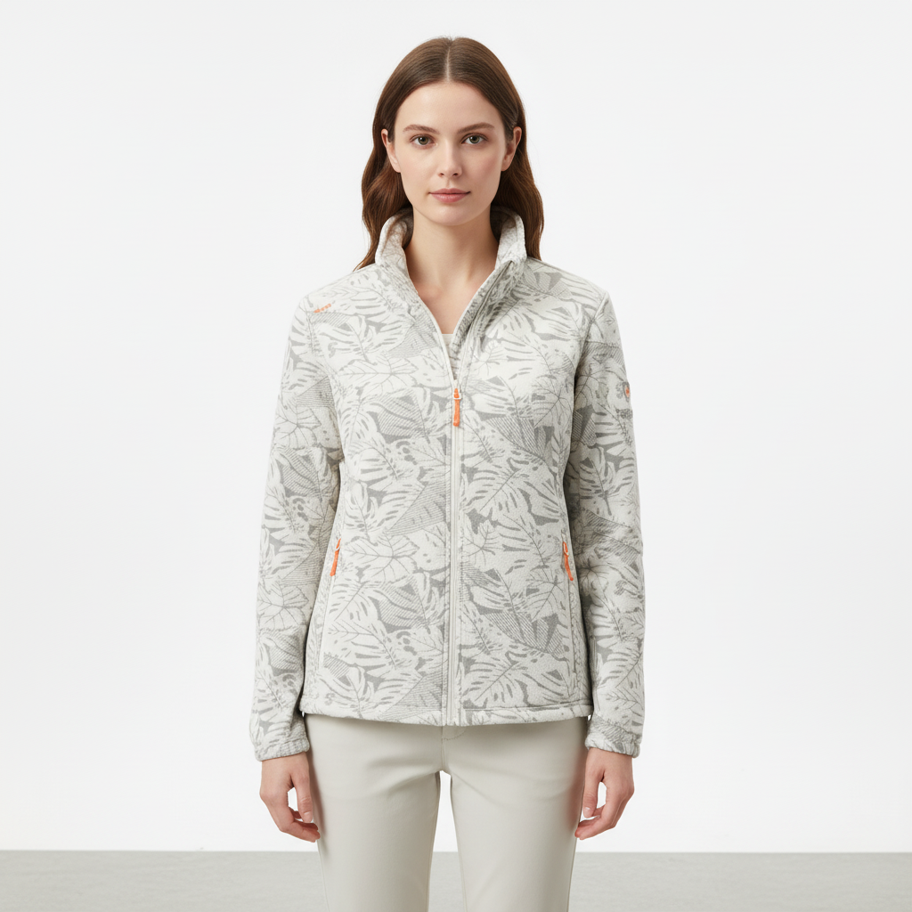 Women's Annette windproof fleece jacket, botanical print, ideal for autumn and winter sports