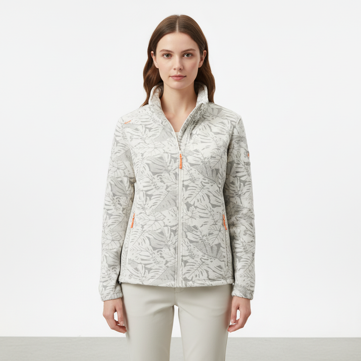 Women's Annette windproof fleece jacket, botanical print, ideal for autumn and winter sports