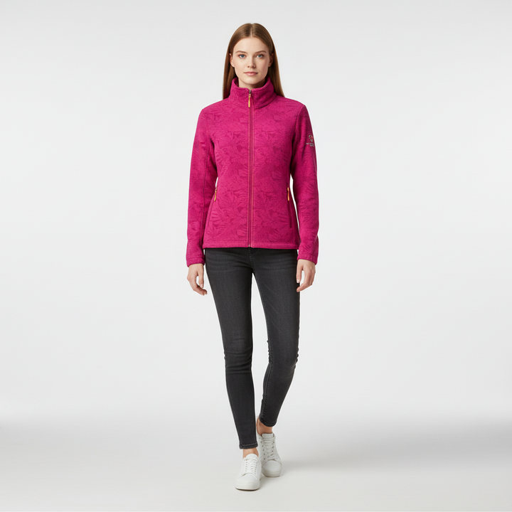 Women's botanical print fleece jacket, Annette, offering windproof protection for daily wear