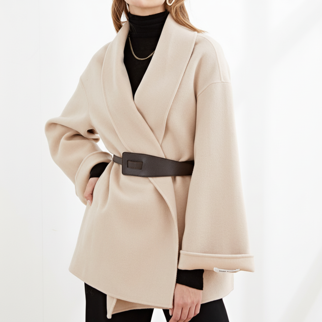 Fall fashion outerwear: Women's belted wool coat, offering a timeless and sophisticated look.