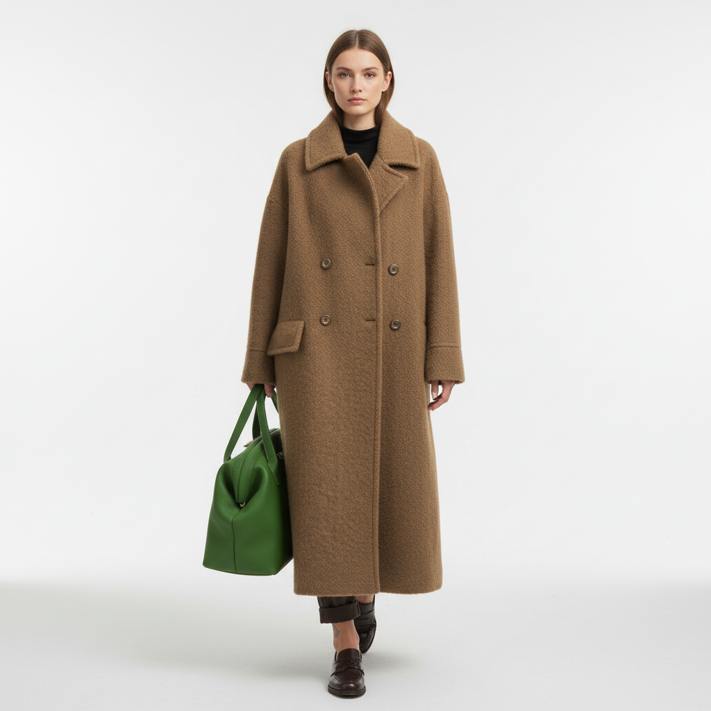Detail of sleeve and cuff on women's wool-blend warm winter jacket, autumn winter