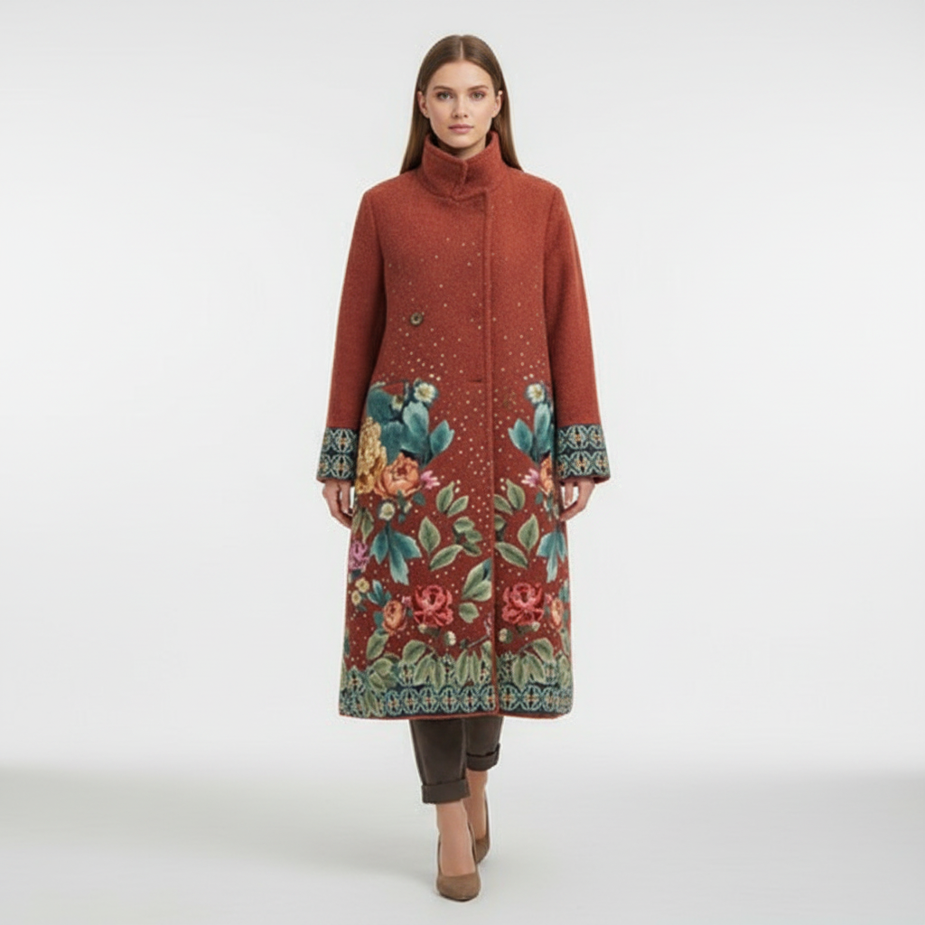 Close-up of lapel on women's wool-blend warm winter coat, elegant office wear