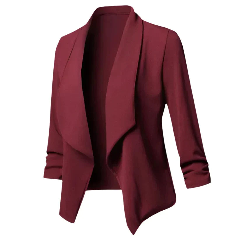 Women's wrinkle-resistant open-front structured blazer, perfect for business wear and professional office attire.