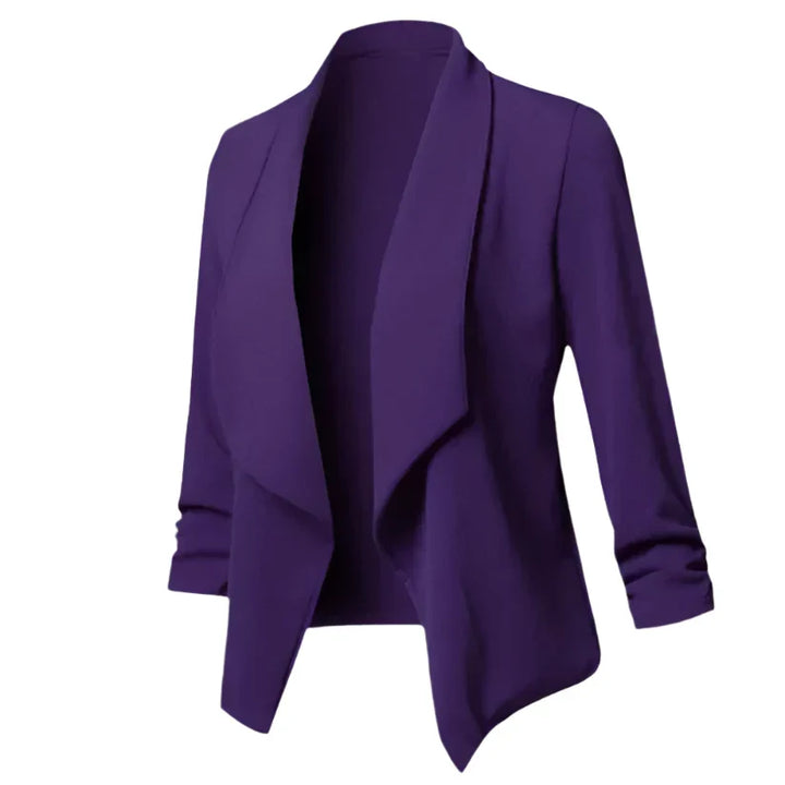 Versatile women's professional jacket, an open-front structured blazer in wrinkle-resistant fabric for business & comfort.