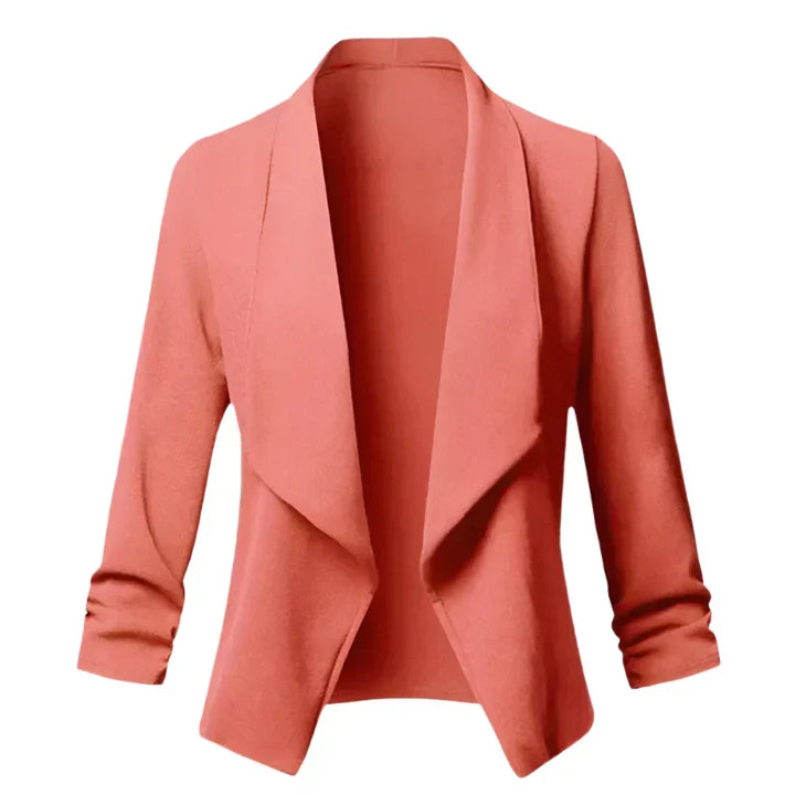 Ladies' fashion open-front blazer, structured and wrinkle-resistant, a comfortable yet elegant choice for business wear.