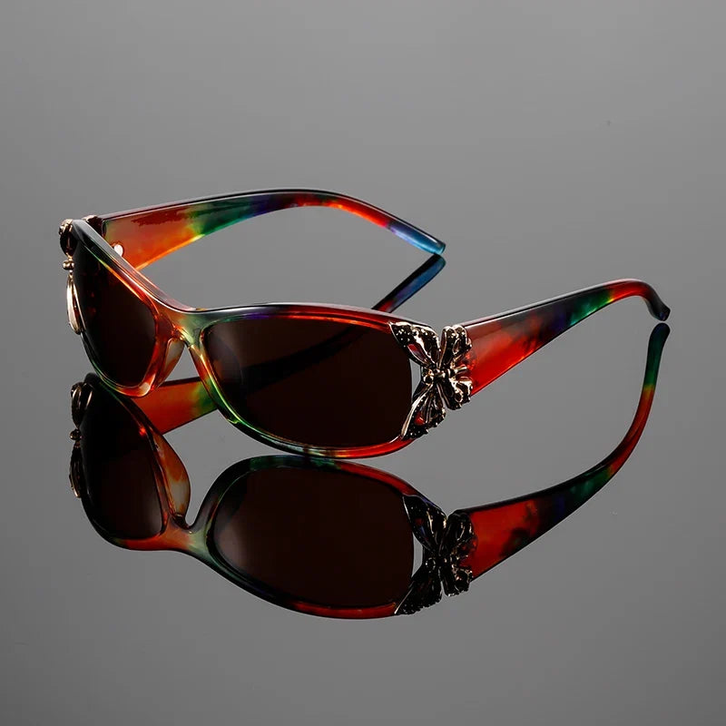 Lightweight women's Y2K butterfly sunglasses. Chic retro shades offering UV protection, a unique fashion statement accessory.