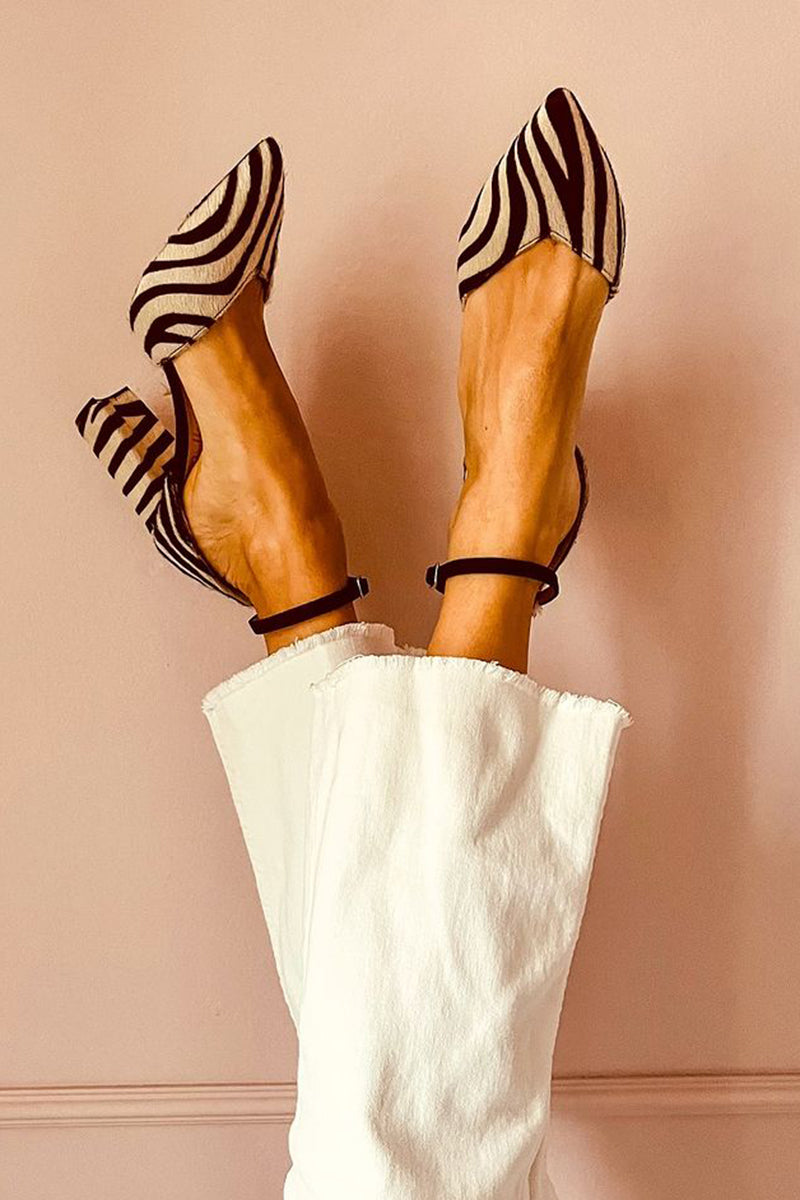 Women's Zebrina Zebra Print Heeled Sandals with Ankle Strap, Khaki animal print fashion summer shoes.