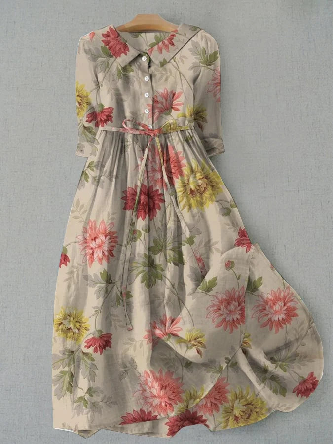 Women's Zinnia shirt dress: vintage lace-up midi dress. Elegant yet casual, perfect for summer.