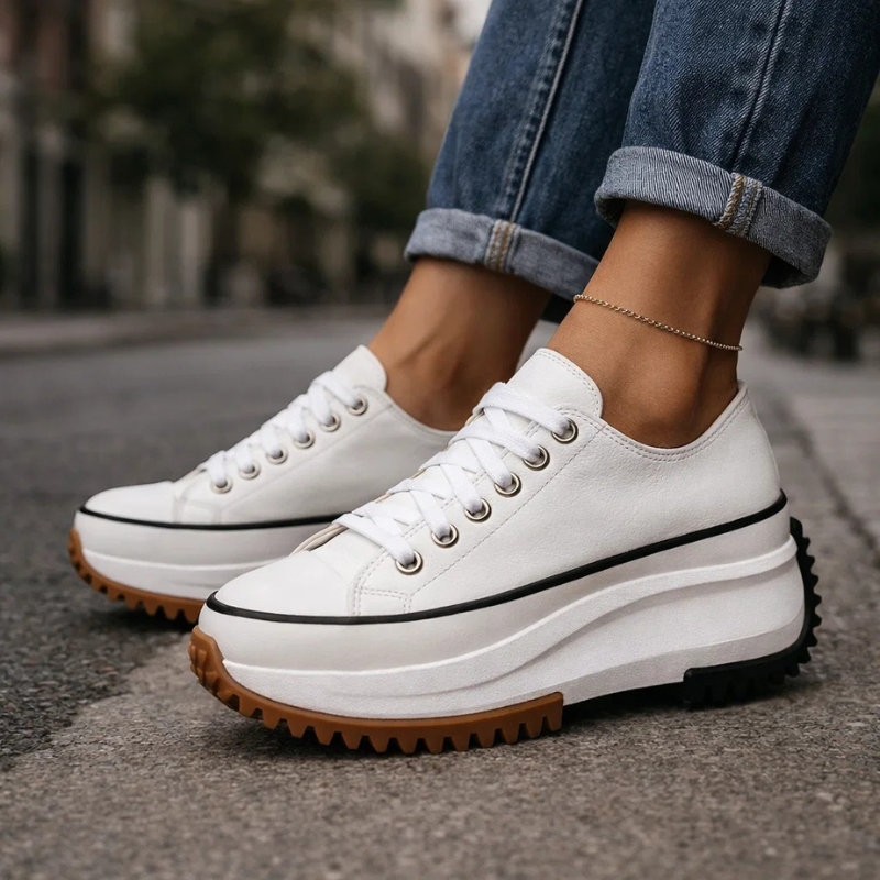 Close-up of Women's Zippa retro platform sneaker, highlighting the unique details and durable platform sole.