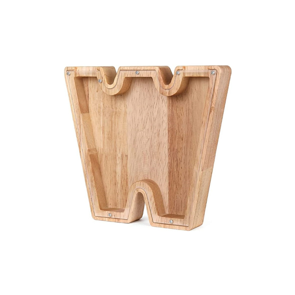 Wooden 'I' letter money box, an educational and decorative piece for children.