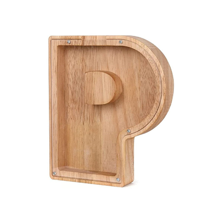 Handmade wooden 'M' letter money box, a charming addition to children's rooms.
