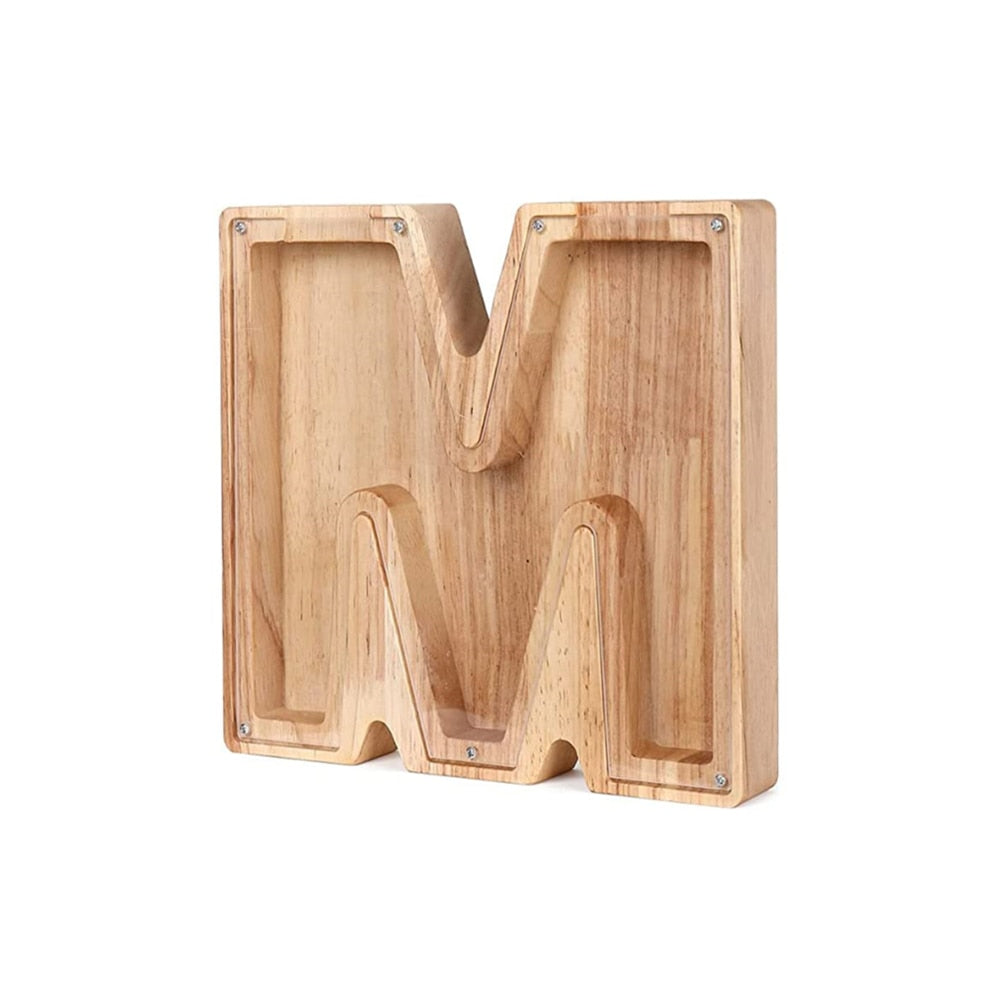 Children's wooden 'O' letter savings bank, combining decor and a practical purpose.