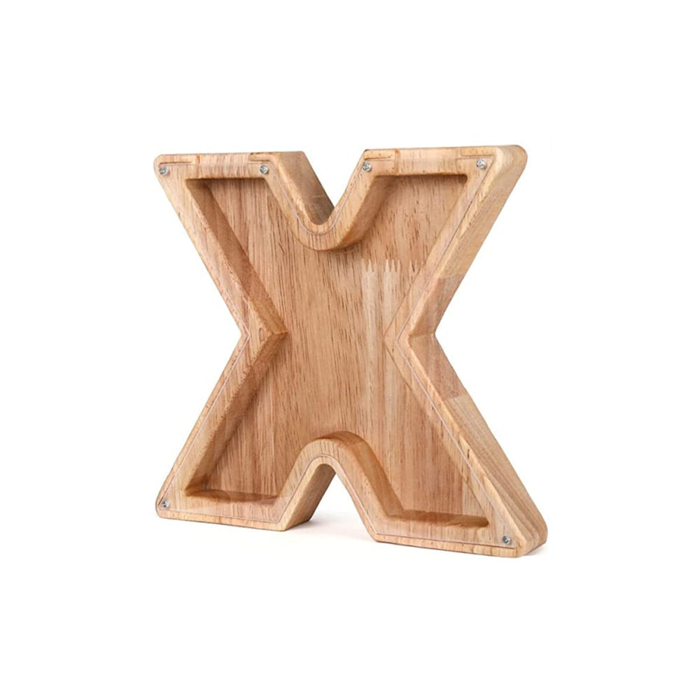 Personalized wooden letter piggy bank, an educational toy & unique gift for kids.