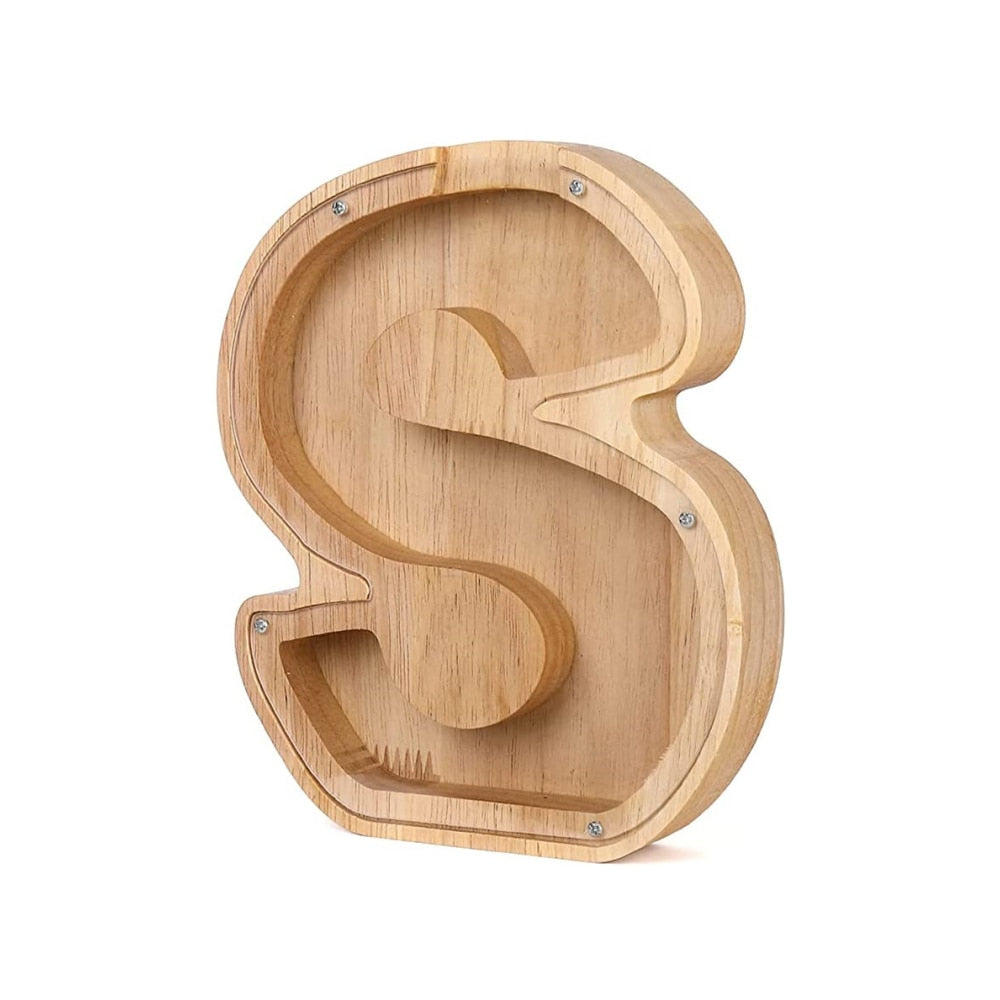 Decorative wooden 'B' alphabet money bank, ideal for a personalized children's gift.