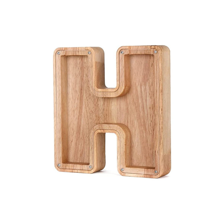 Kids' wooden letter 'C' piggy bank, encouraging early savings habits.