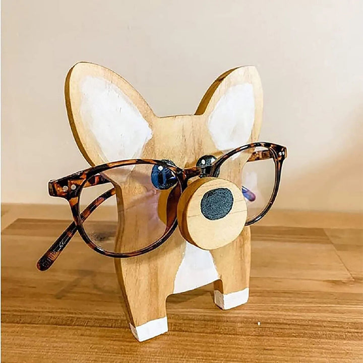 Wooden animal glasses holder & eyewear stand. Cute desk accessory for home or office.