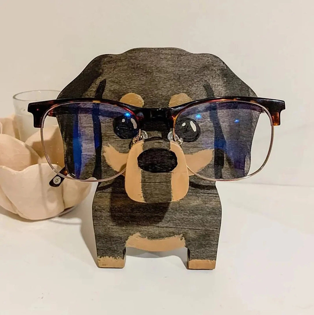 Decorative animal eyewear stand for home, unique wooden animal decor & organization.