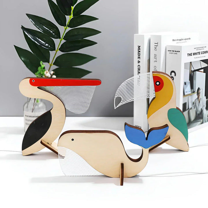 Wooden animal LED night light in the shape of a friendly bear, perfect for a child's room.