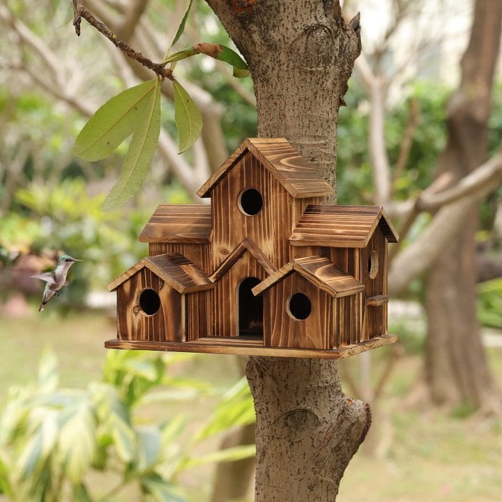 Nestora wooden birdhouse, a rustic home for garden wildlife & birds