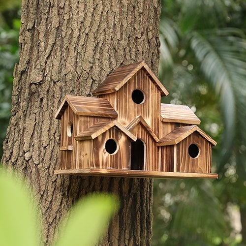 Garden birdhouse, a charming wooden feeder and nest for outdoor nature