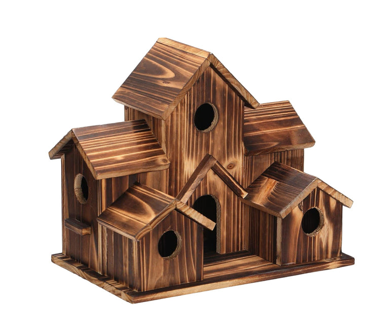 Wooden birdhouse for garden birds, Nestora, with natural wood grain, eco-friendly outdoor decor