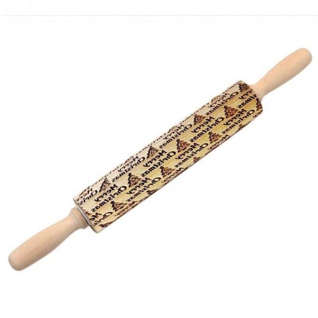 Wooden embossed rolling pin for decorative cookies. Create unique patterns on dough for pastries & crafts.