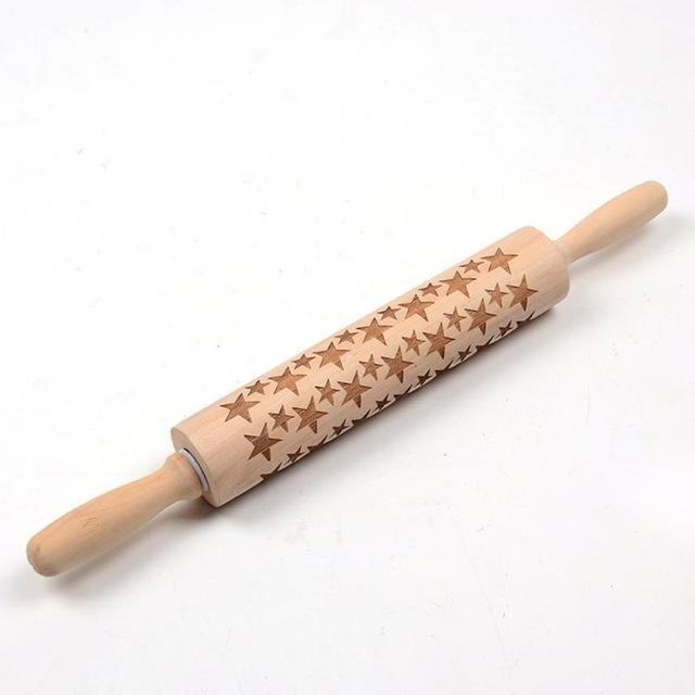 Premium wooden embossed rolling pin for crafting beautiful patterned cookies, pies & unique decorative pastries.