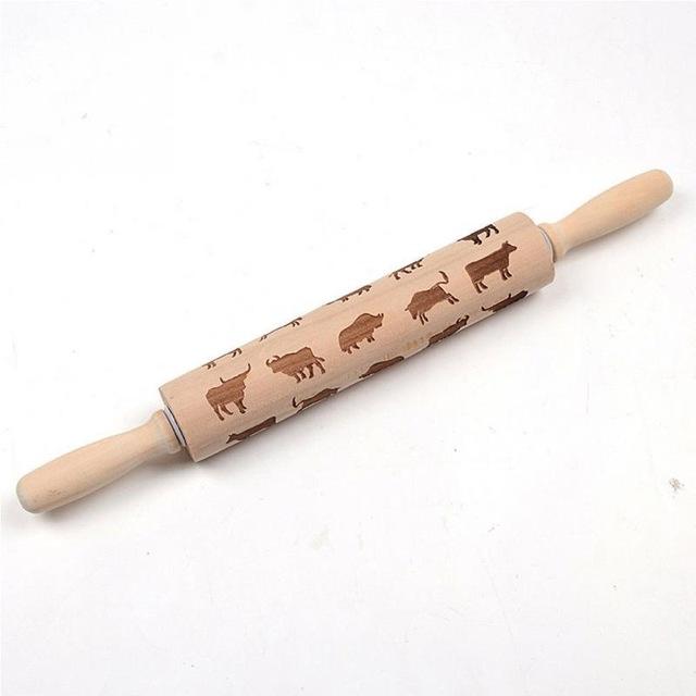 Decorative embossed rolling pin for stunning patterned cookies. Transform simple dough into unique edible art.