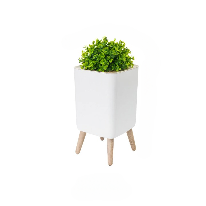 Wooden Finish High Foot Trash Can with Press Lid