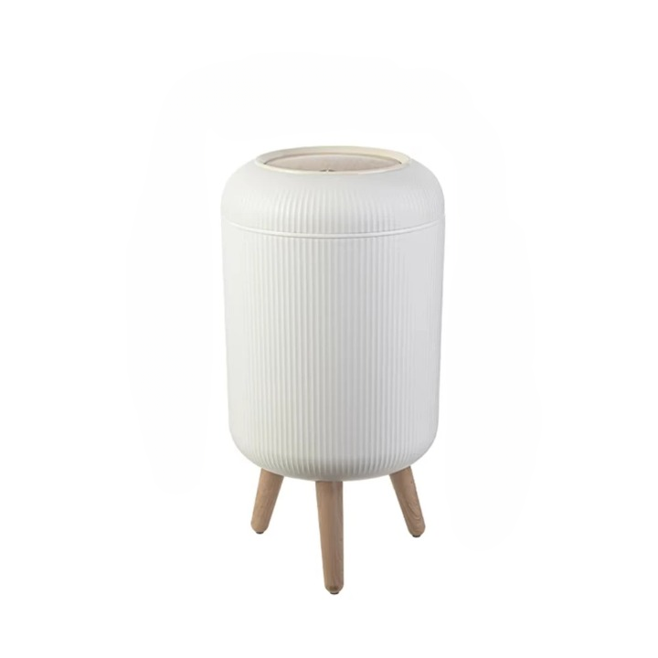 Wooden Finish High Foot Trash Can with Press Lid