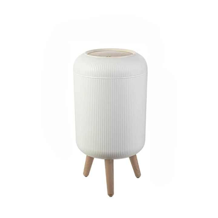 Wooden Finish High Foot Trash Can with Press Lid