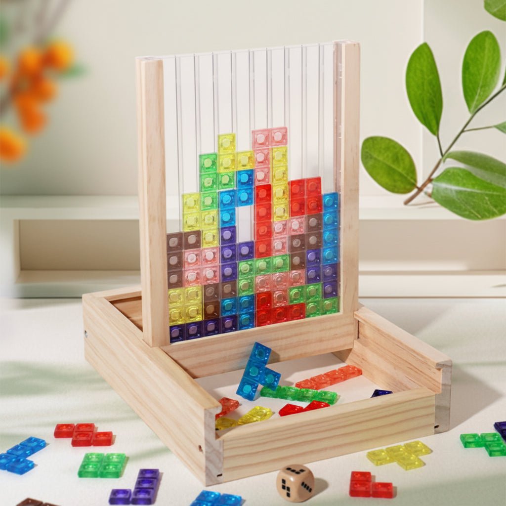 Wooden logic training puzzle game with colorful blocks for kids & adults. Educational brain training & strategy family fun.