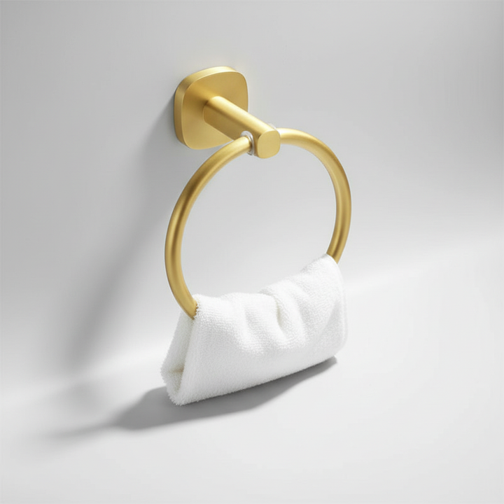 Bathroom towel holder, wall mounted, featuring a blend of warm wood and cool aluminum, space-saving
