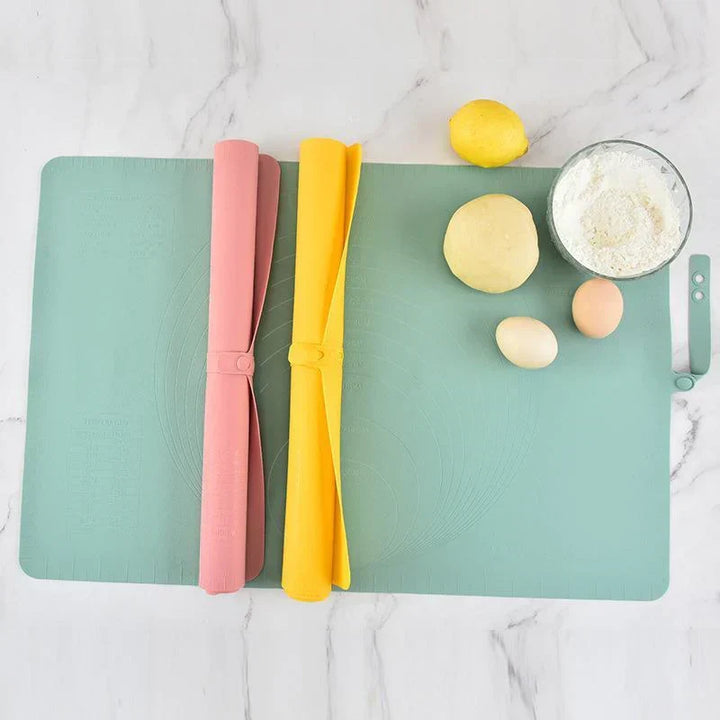 Food-grade XL silicone mat for baking & pastry. Non-stick surface, oven safe & doubles as a kitchen countertop protector.