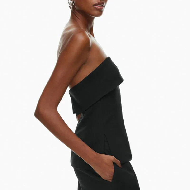 Stylish women's strapless tube crop top. Modern design for summer, perfect party or casual outfit.