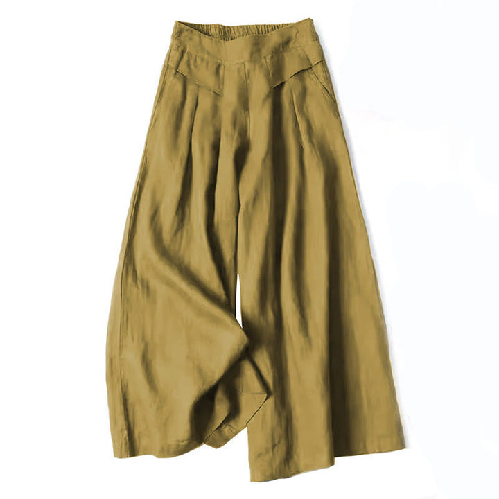 Elegant white relaxed fit wide-leg trousers, high-waisted for women's comfortable fashion.