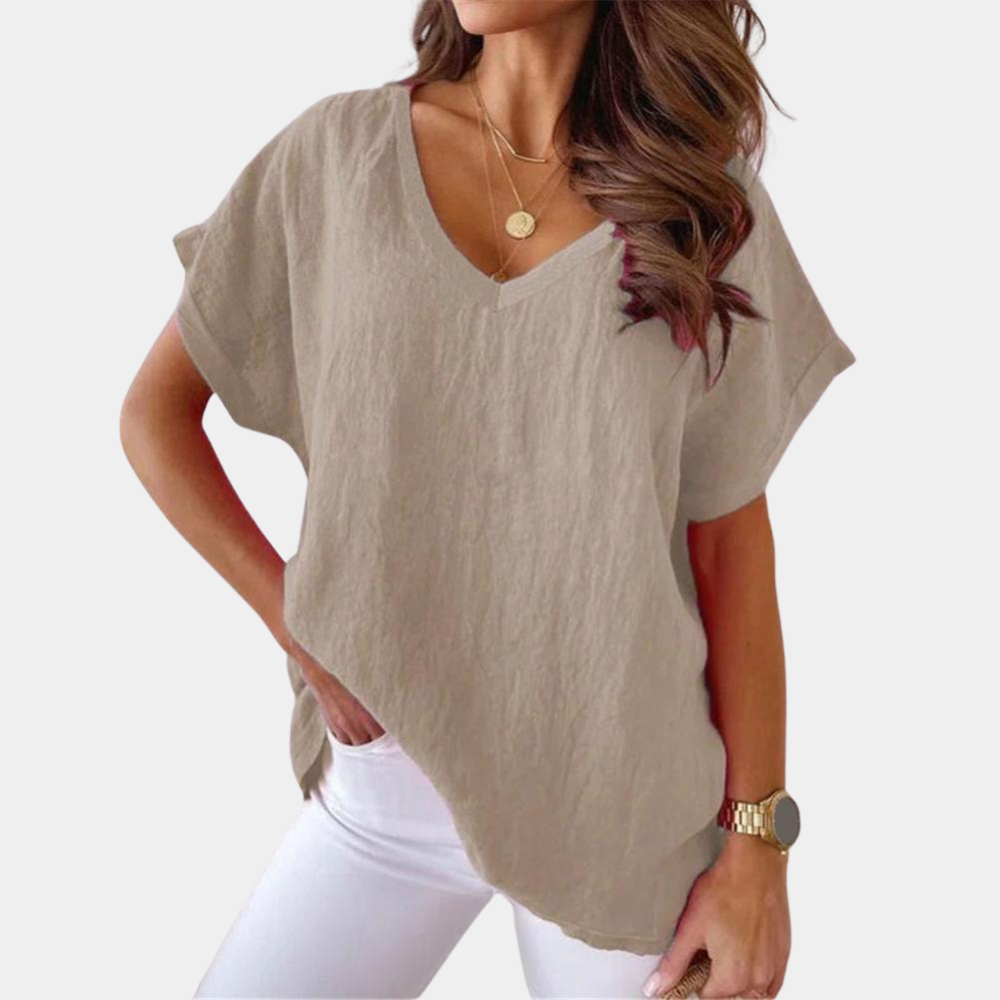 Yuna women's casual soft cotton V-neck t-shirt in white, perfect for everyday wear