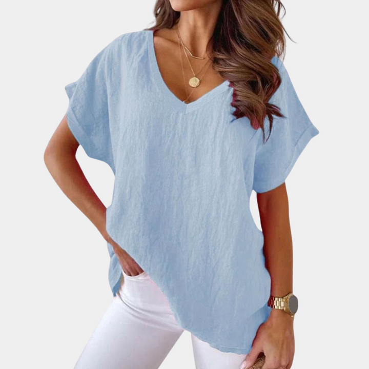 Fashionable Yuna V-neck t-shirt for women, comfortable and soft for casual wear