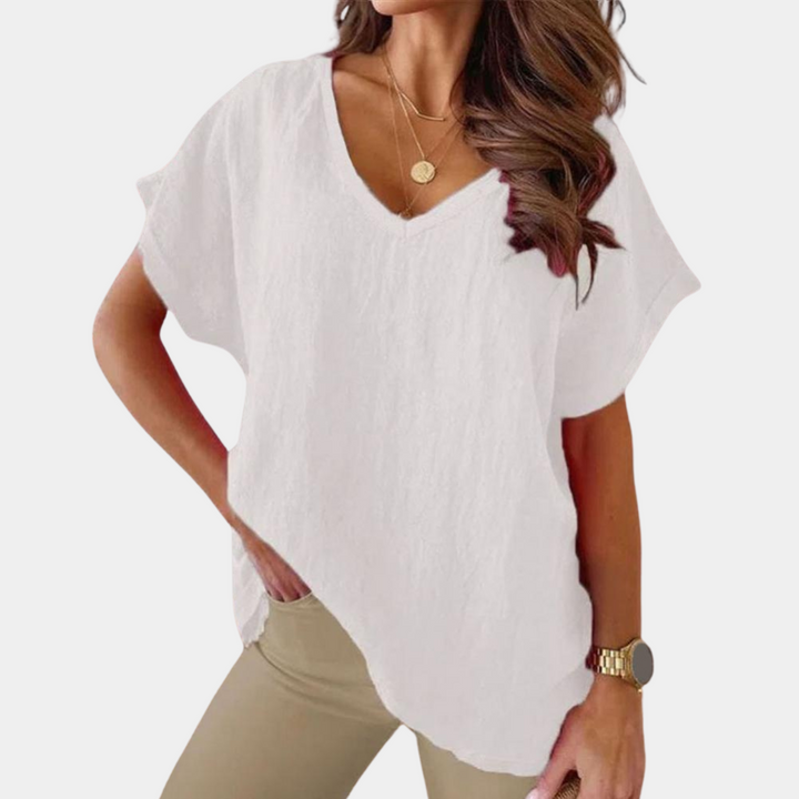 Soft fabric women's V-neck tee, a versatile everyday basic top for summer