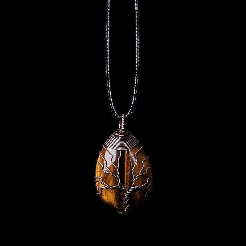 Zarina Women's Tiger Eye drop pendant necklace, a boho style gemstone on a delicate chain, perfect for spiritual fashion.