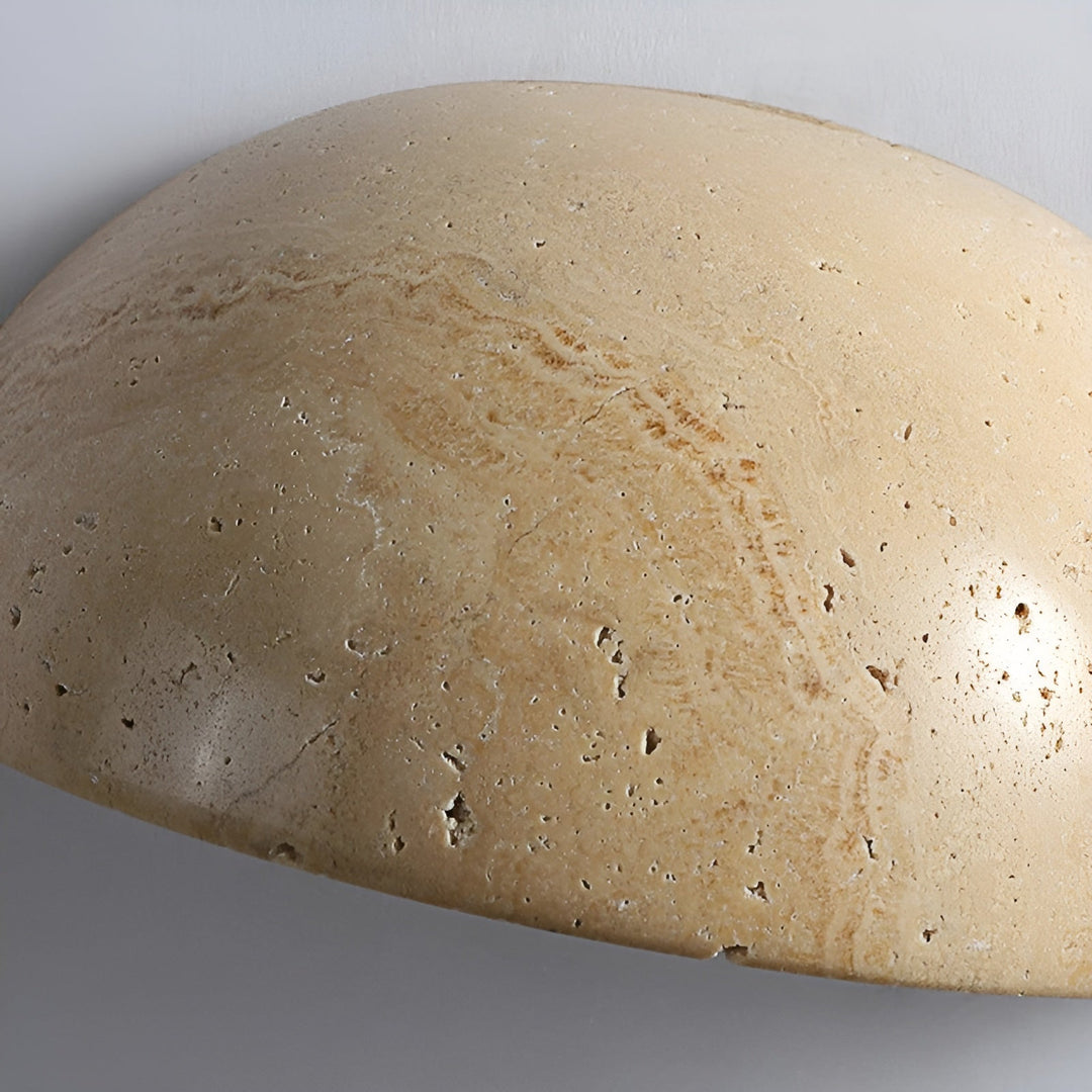 Wabi-Sabi LED stone wall lamp, a unique half-round sconce. Zen-inspired modern lighting for interior design.