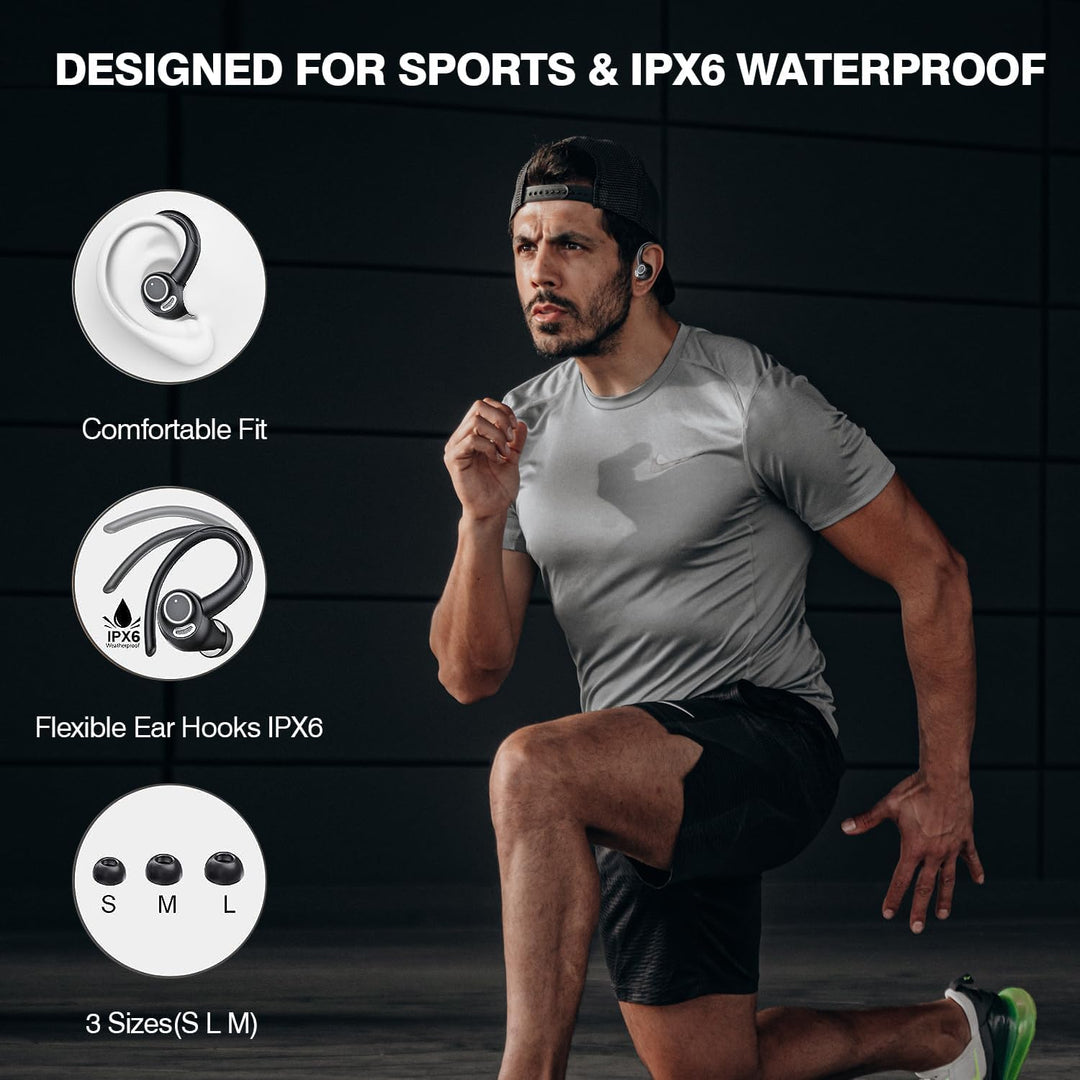Pair of Zeyora Bluetooth 5.3 sport earbuds, 48-hour playback, ideal audio gadgets for fitness enthusiasts
