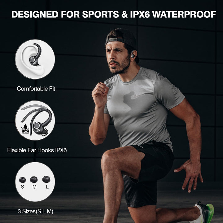 Pair of Zeyora Bluetooth 5.3 sport earbuds, 48-hour playback, ideal audio gadgets for fitness enthusiasts